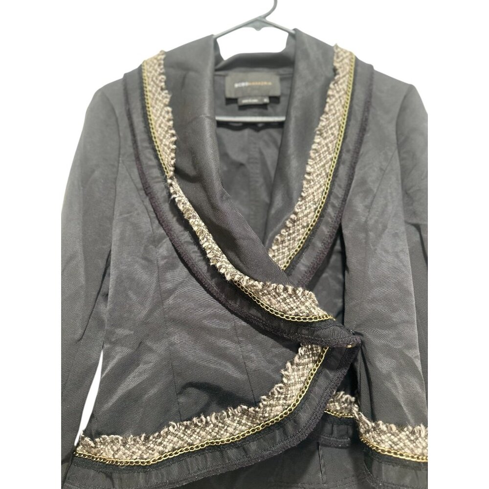 BCBGMAXAZRIA Blazer Skirt Set Women Small Black Chain Tweed Office Academia FLAW - Picture 6 of 16